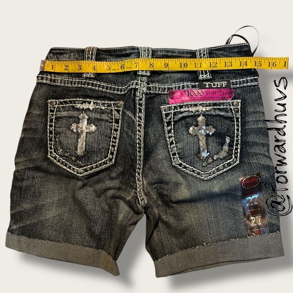 Cowgirl Tuff Crosses Shimmer Shorts Size 27 - Picture 4 of 9